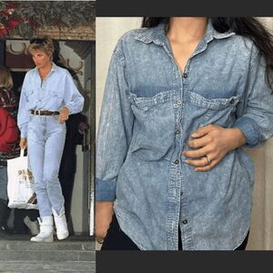 vtg 80s Courtney Rhodes cotton blouse acid‎ wash look button up retro medium